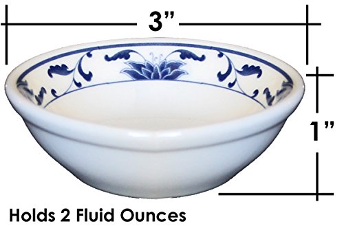 Ceramic Side Sauce Dish and Pan Scraper, 3 Inch, 2 Ounce, Blue Lotus, 6-Pack