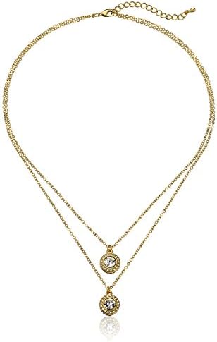 Oroclone 14k Gold with Two 6mm Crystal Medallions Studded Drop Pendant Necklace, 16"