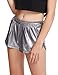 SweatyRocks Women's Yoga Hot Shorts Shiny Metallic Pants Silver Grey L