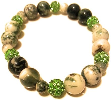 Soul Star Designs Tree Agate "Green Light" Bracelet w/Shamballa Bead accents