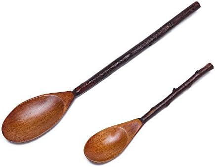Donxote Creative Natural Branch Long Handle + Short Handle Coffee Mixing Spoon Handmade Soup Spoon Set of 2