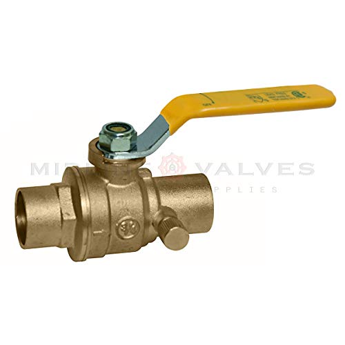Midline Valve 627C223-NL Premium Full Port Ball Valve with Drain, Brass, 1 in. SWT x 1 in. SWT