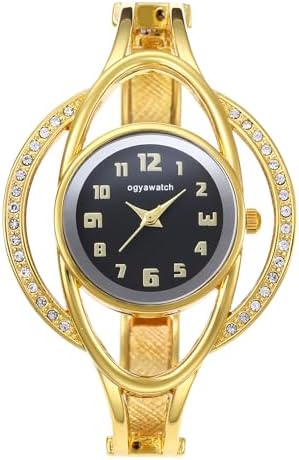 Women\'s Gold And Yellow Analog Elegant Cable Cuff Arabic Numbers Bracelet Watch Women main image 4