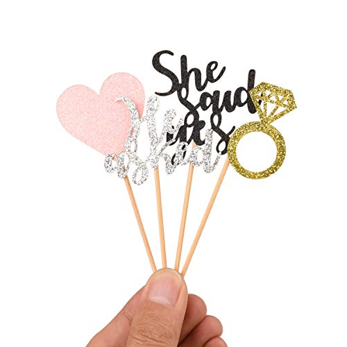 Donoter 48 Pcs He Asked She Said Yes Cupcake Toppers Diamond Ring Heart Cake Picks for Wedding Engagement Party Table Decorations
