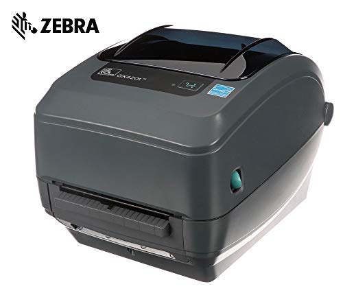 Zebra - GX420t Thermal Transfer Desktop Printer for Labels, Receipts, Barcodes, Tags, and Wrist Bands - Print Width of 4 in - USB, Serial, and Ethernet Port Connectivity