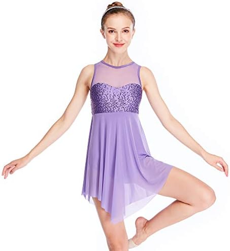 MiDee Lyrical Dance Costume Dress Illusion Sweetheart Sequins Trianglar Cut Skirt
