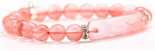 Handmade Gemstone Bange 7.2" Elastic Bracelet Match Heart-shaped Beads (Cherry Quartz)
