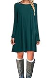 MOLERANI Women's Casual Plain Long Sleeve Simple T-shirt Loose Dress (S, Dark Green)
