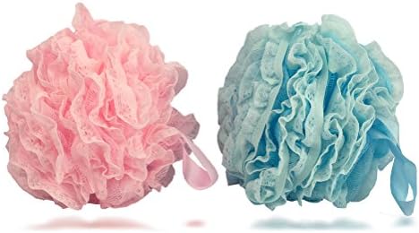 Cleanbear Shower Balls Loofahs Shower Sponge Set, 2- Pack, Pink and Blue, Large, 2.2 Ozs per Pack.