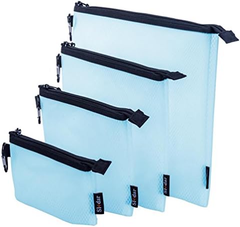 Sladar Pencil Bags Pen Holders School College Office Supplies Students Stationery File Organizers Makeup Cosmetic Travel Pouches Toiletry Packing Storage Set of 4 Cute Light Blue