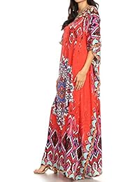 Sakkas Jabari Maxi vestido de playa de manga corta para mujer, bohemio, suelto