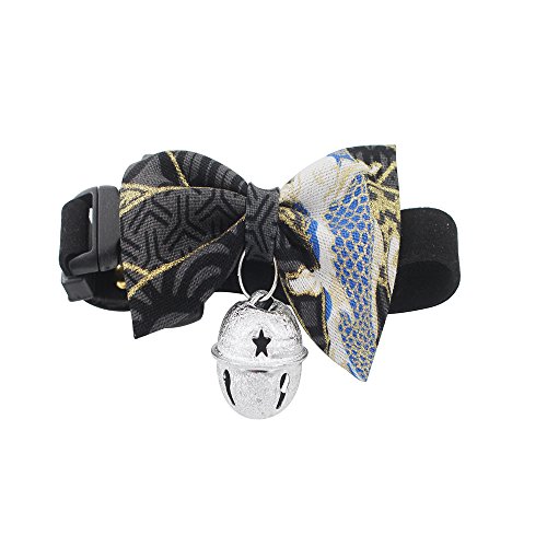 foviupet Pet Bow Collar Cat Bow Tie 3 Pack/Set Cat Collar kitty Adjustable Japanese kimono style bow dog collar leash cat accessories With The Bell For Cats And Small Dogs (Medium, Black)