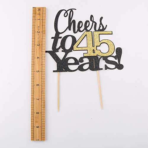 LVEUD Black Font Golden Numbers Cheers to 45 Years Happy Birthday Cake Topper -Wedding,Anniversary,Birthday Party Decorations (45th)