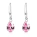 14k White Gold Plated Women Dangle Earrings 12mm Pear Shape Naked Drill Pure Brilliance Crystal Drop Earrings (Pink)
