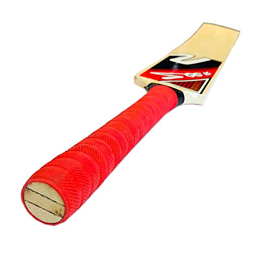 Zeepk Cricket Bat Play Like The Pros Adult Size, Cricket Tennis Ball Bat Handcrafted Kashmir Willow with Durable Comfortable Rubber Grip Short Handle Thick Edge Blade 44mm Light Weight 2lbs (Red)