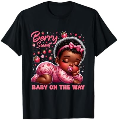 laid.B shower girl tーshirt Amazon.com: Berry Sweet Baby On The Way Baby Shower Black Girl T