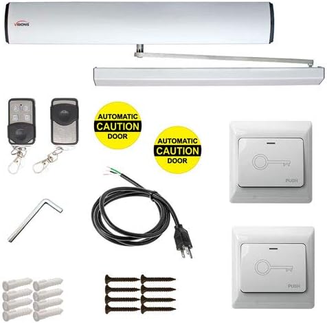 Visionis FPC-7336 Electric Automatic Door Opener + Closer for 440lb Inswing Doors + Built-in Receiver + 2 Wireless Remotes + 2 VIS-7030 Hardwire White Exit Buttons