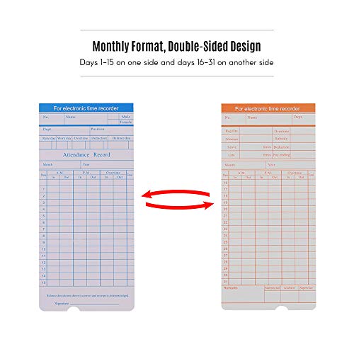 Aibecy DOYO Time Card 2-Sided Monthly Format Size 7.4 3.3 Inch for Employee Attendance Various Time Clock Recorder Machine, 100pcs/ Pack - Thumbnail 2