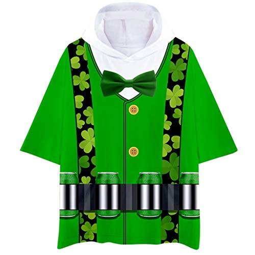 Tantisy â™£â†­â™£ Plus Size Clothing for Women Man Short Sleeve Hooded Print Tops ST. Patrick's Day Green Casual Blouse T Shirt â—†â€¿-