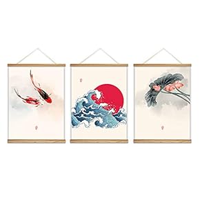 3 Panel Wooden Framed Hanging Poster Chinese Style Wall Picture Canvas Artwork for Home Decoration Ready to Hang - 18"x24"x3 Panels