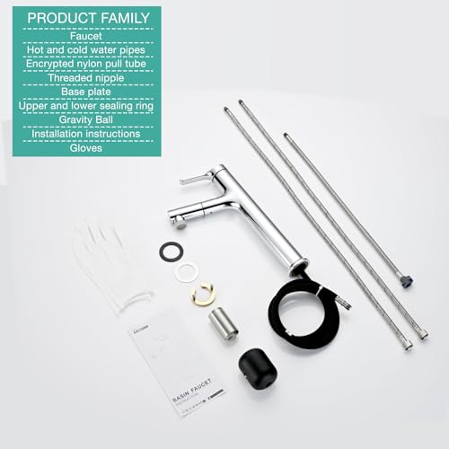Tall Bathroom Faucet with 2 Modes Pull-Out Shower, DETBOM Basin Mixer, Single Lever Taps, Suitable for Countertop Washbasin, Removable Aerator, Hot/Cold Water, Lead-free, Chrome