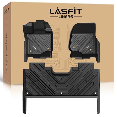 LASFIT Floor Mats for Ford F-150 2015-2025 2026 | F150 Lightning 2022-2026 SuperCrew (Rear w/Fold Flat Storage) Carpet Floor All Weather Car Liners TPE Truck Mats - 1st and 2nd Row, 3pcs Black