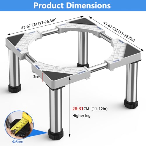 DEWEL Fridge base, height adjustable from 28 to 31 cm, suitable for dishwashers, freezers, cabinets and stationary appliances, black (adjustment range of length: 45 to 67 cm).
