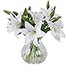 Artificial flowers, Meiwo 5pcs Artificial Lillies with 3 Buds, Full Bloom Artificial Latex Real Touch Flowers for Home Decor, Wedding, Parties, Offices, Restaurants(White)