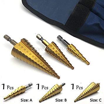 Generic TOTAL 1 : 4-32mm 4-20mm 4-12mm Metric Hex Spiral Grooved Flute Step HSS Steel 4241 Cone Titanium Coated Drill Bits Tool Set Hole Cutter