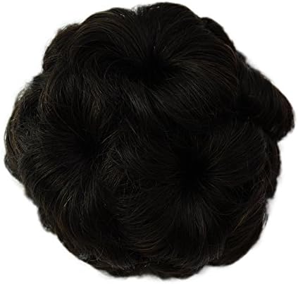 Qileyi Top Knot Short Curls Hair Flowers Scrunchie Tray Updos Chignon Hairpiece Human Hair Bun Toupee (2#Natural Black)
