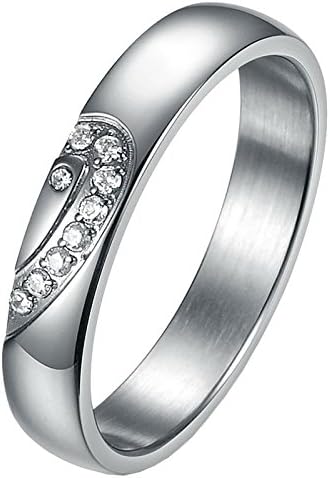 UM Jewelry Couple Love Rings Puzzle Heart Personalized Stainless Steel Crystal Matching Ring for Two