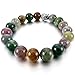 INBLUE Women,Men's 10mm Alloy Energy Bracelet Link Wrist Energy Stone Green Silver Tone India Indian Agate Buddha Mala Bead Elastic