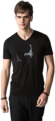 HAMMA TRIBAL SCORPION Cotton Short Sleeve V shirt (M, Black)