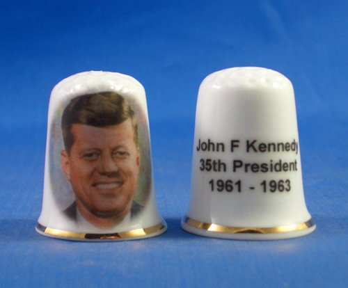 Porcelain China Collectable Thimble - John F Kennedy 35th President USA - Free Gift Box