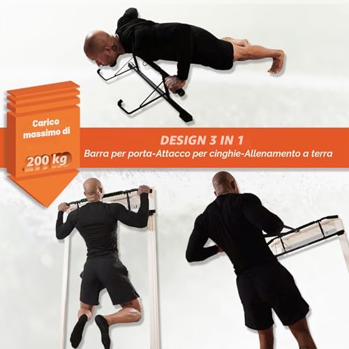 DH FitLife Barra per Trazioni da Porta | Impugnature Multiple | Senza Viti | Sbarra Trazioni 200 kg | Pull Up Bar Pieghevole | Montaggio Facile e Veloce | Elastici Trazioni Inclusi | Per Porta 70–92 cm