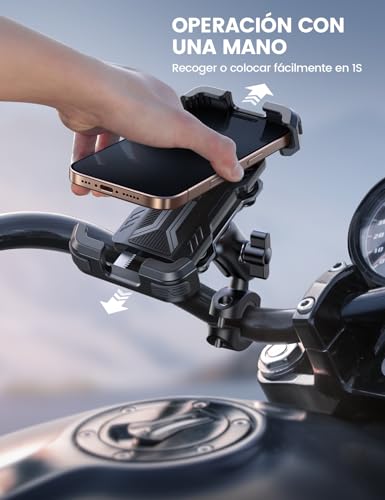 Lamicall Porta Celular para Moto Bicicleta - [720°Brazo de Ajuste] [Dual Vibración Amortiguador] Antirrobo Soporte Celular Moto, Bicicleta, para iPhone iPhone 17/16 Pro, 15/14 Pro Max 4.7-6.7" Celular