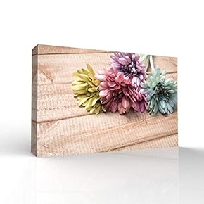 Canvas Wall Art Wood Feature Flowers Painting Artwork for Home Prints Framed - 12x18 inches