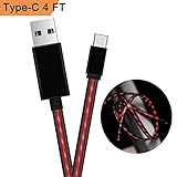 USB Type C Cord,Tomoson 4FT Visible Flowing LED Light Up Cable USB A to USB C Charger Fast Charging Cord for Samsung Galaxy Note 8 S8 Plus, LG G5 G6 V30, HTC 10, Nexus 5X/6P（Red）