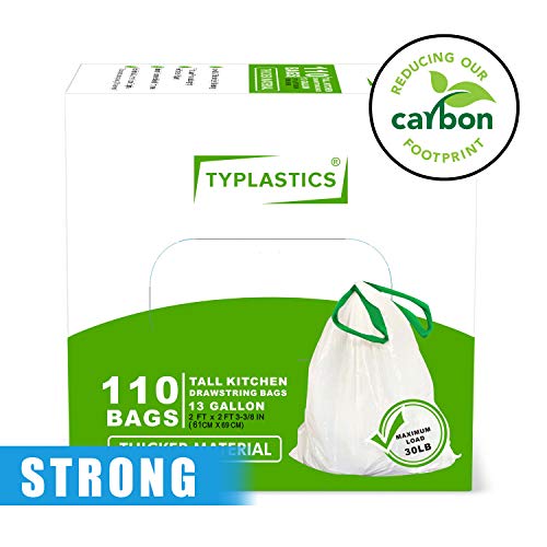 TYPLASTICS Drawstring Trash Bags - Tall Kitchen Trash Bag - White Multipurpose Garbage Bags - Indoor and Outdoor Use - 13 Gallon (White, Strong) - Thumbnail 6