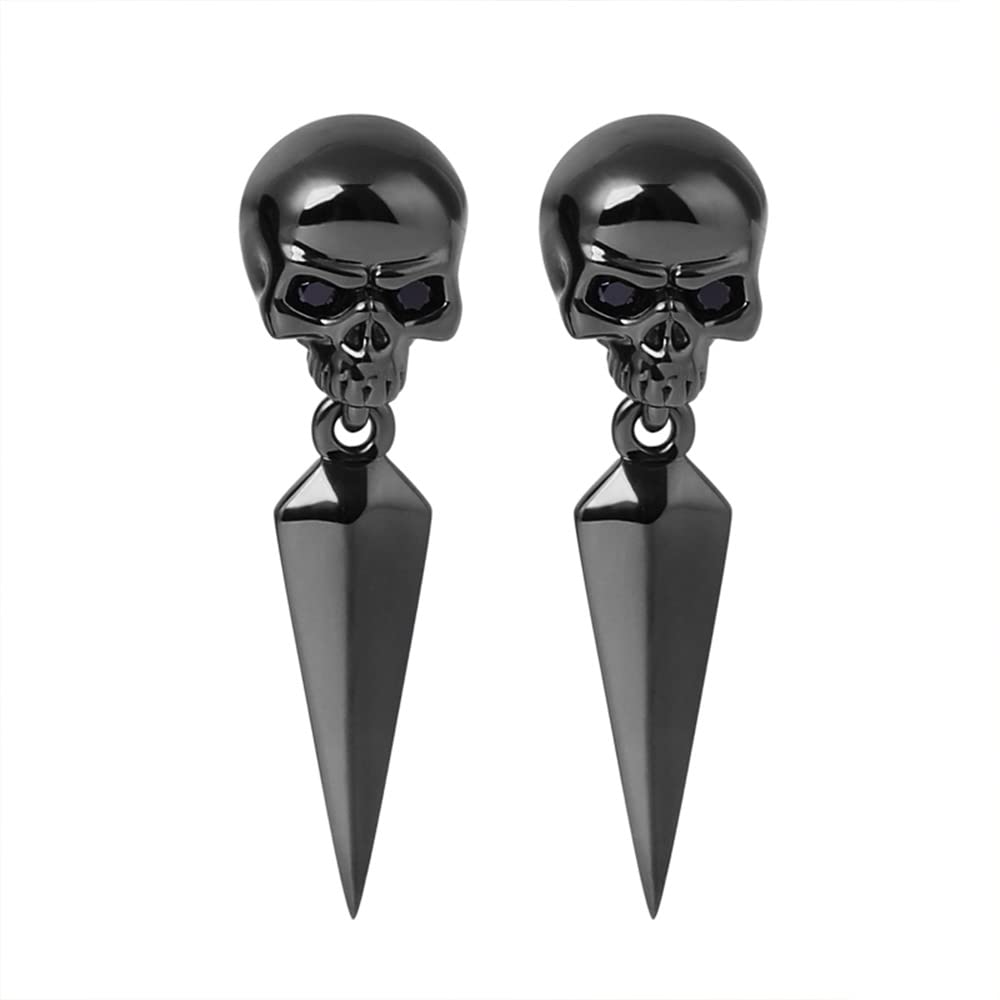 Gnoce Skull Earring Sterling Silver Black Dangle Earrings with Black Awl Fashion Drop Earrings Jewellery Gift for Women Men