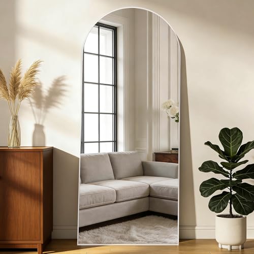 NEUWEABY Bogen Ganzkörperspiegel, 165x60cm Bogenspiegel, Ganzkörperspiegel mit Ständer, Weiß Gewölbter Groß Wandspiegel Rahmen aus Aluminiumlegierung