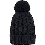 Women's Winter Beanie Warm Fleece Lining - Thick Slouchy Cable Knit Skull Hat Ski Cap(Black1)