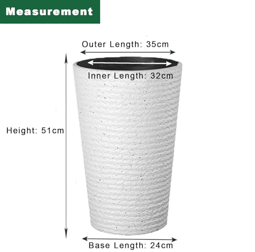 Gluckluz Tree Planter Big 20" Plant Containers Large Tall Tree Holder Resin Flower Pot with Drainage Hole for Indoor Outdoor Garden Front Door Patio Deck Porch Balcony (White, Modern Design)