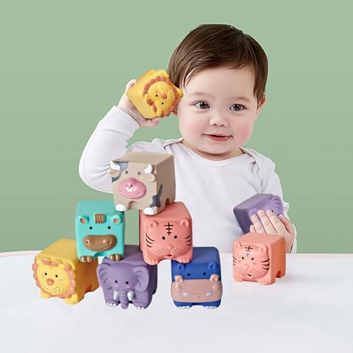 AM ANNA Montessori 6 in 1 Baby Toys for 6-12 Months - Infant Sorter Sensory Bins for Toddlers 1-3, Stacking Blocks, Silicone Teething Toys, Pull String Toy for Boys & Girls - 34pcs