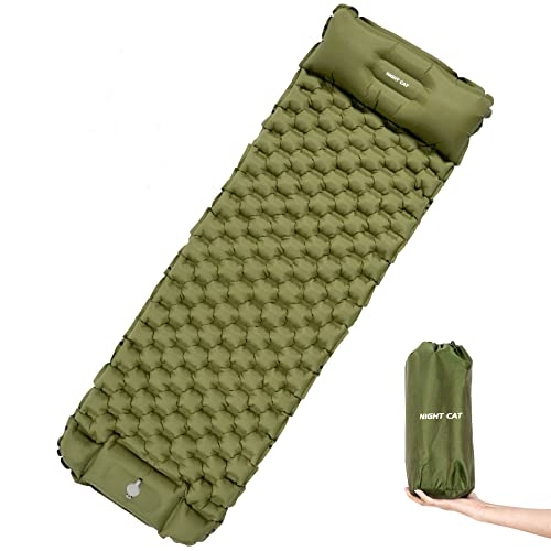Night Cat Sleeping Air Pad with Pillow Inflatble Mat Mattress Bed for Camping Backpacking Hiking Traveling 195×65 cm