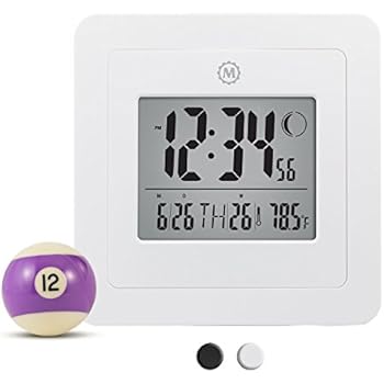 Marathon CL030049WH Digital Wall Clock with Alarm, Temperature, Date & Moon Phase. White - Batteries Included