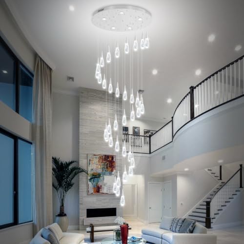 30Light Extra Large Foyer Chandelier High Ceiling Crystal Chandelier Silver