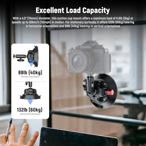 NEEWER 4.5"" Suction Cup Camera Mount with Ball Head Magic Arm, 1/4"" 3/8"" ARRI Holes, Quick Release Car Mount with Holder & Action Cam Adapter Compatible with DJI Insta360, CA105