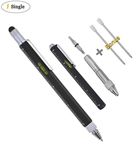 Screwdriver Pen Pocket Multi-Tool 6 in 1 Tool Pen with Stylus Bubble Level, Ruler & Phillips Flathead Screwdriver Multifunction Tool Fit for Mens Gift (Black)