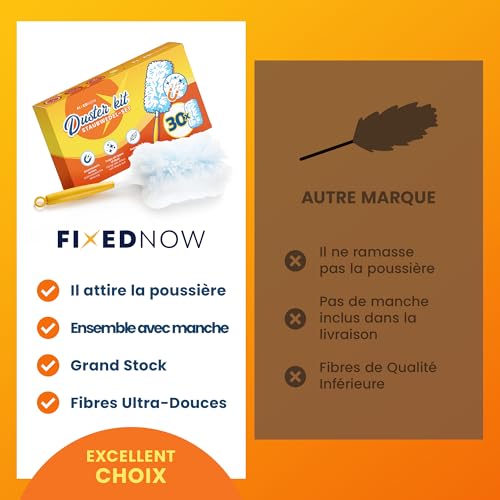 FixedNow XXL Swiffer Compatible Duster Feather Kit 30 Replacement Cloths | Duster Kit with Handle for Dry Cleaning | Wiper Refill for Home and Car